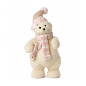 OSO DE PIE CREMA ORO CON BUFANDA ROSA 21X21X45CM
