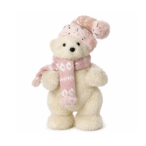 OSO DE PIE CREMA ORO CON BUFANDA ROSA 15X15X26CM
